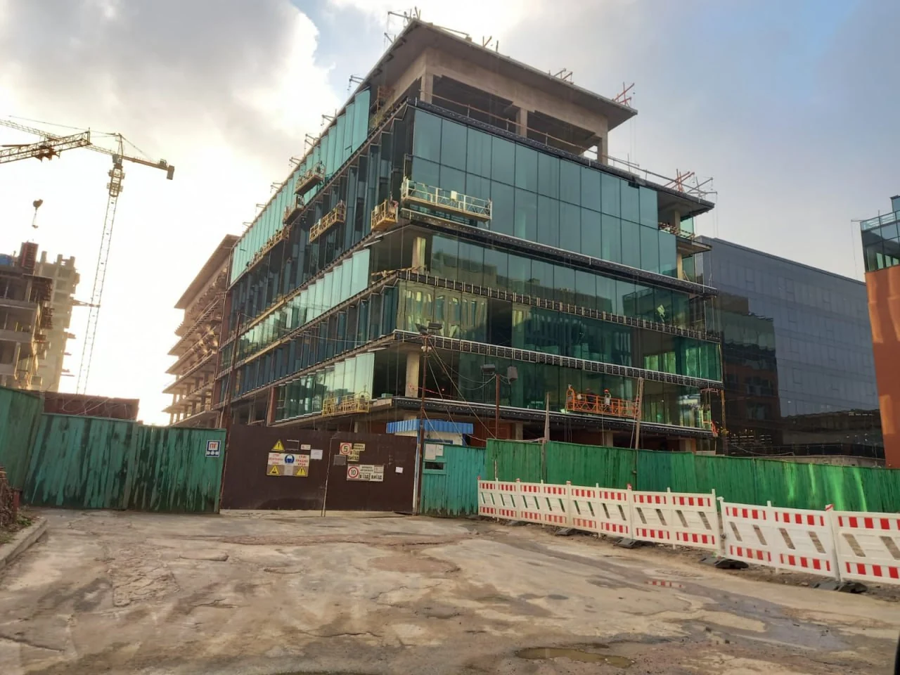 Large architectural glass facade under construction
